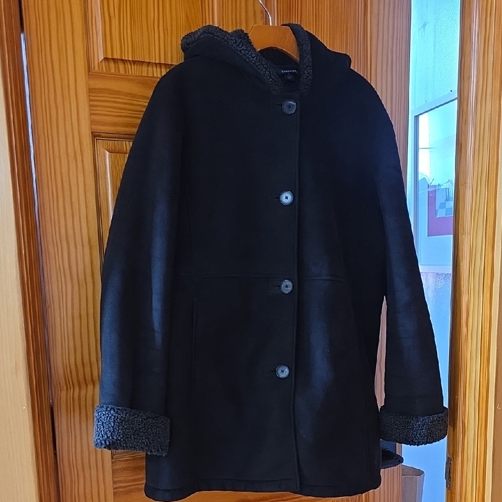 Lands' End Black Teddy Jacket with Hood